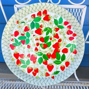 Vintage Strawberry Pattern Decorative Metal Tray 80s Hallmark